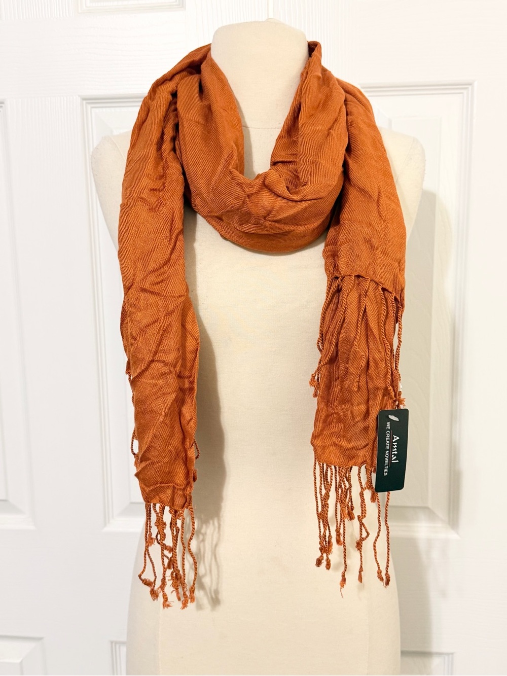 Lightweight Rust Orange Fringe Scarf - Brand: Unknown